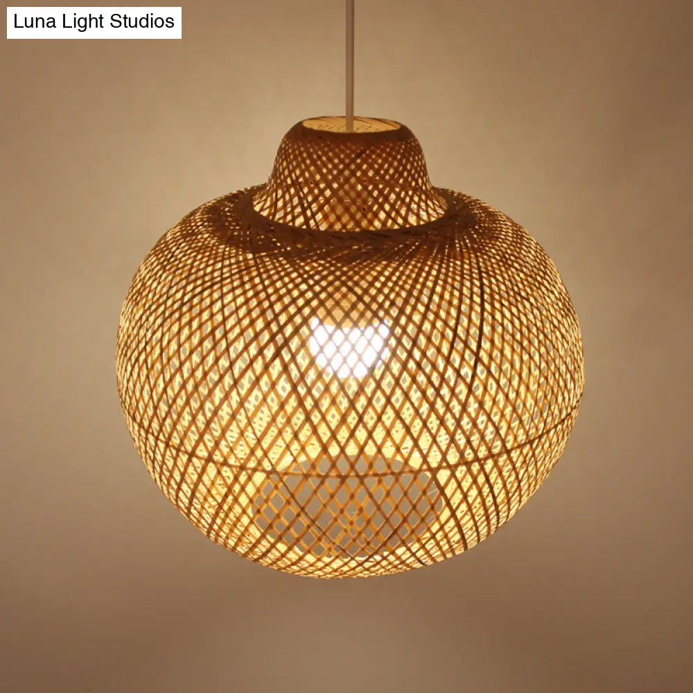 Contemporary Bamboo Globe Pendant Light Kit - Wood Hanging 12/14 Wide