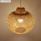 Contemporary Bamboo Globe Pendant Light Kit - Wood Hanging 12/14 Wide