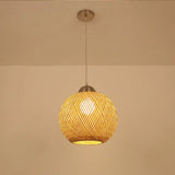 Contemporary Bamboo Globe Pendant Light Kit - Wood Hanging 12/14 Wide / 12
