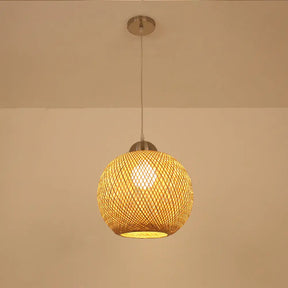 Contemporary Bamboo Globe Pendant Light Kit - Wood Hanging 12/14 Wide / 12