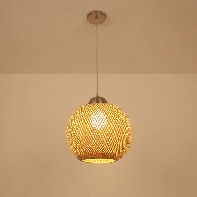 Contemporary Bamboo Globe Pendant Light Kit - Wood Hanging 12/14 Wide / 12