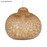 Contemporary Bamboo Globe Pendant Light Kit - Wood Hanging 12/14 Wide