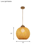 Contemporary Bamboo Globe Pendant Light Kit - Wood Hanging 12/14 Wide
