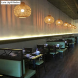 Contemporary Bamboo Globe Pendant Light Kit - Wood Hanging 12/14 Wide