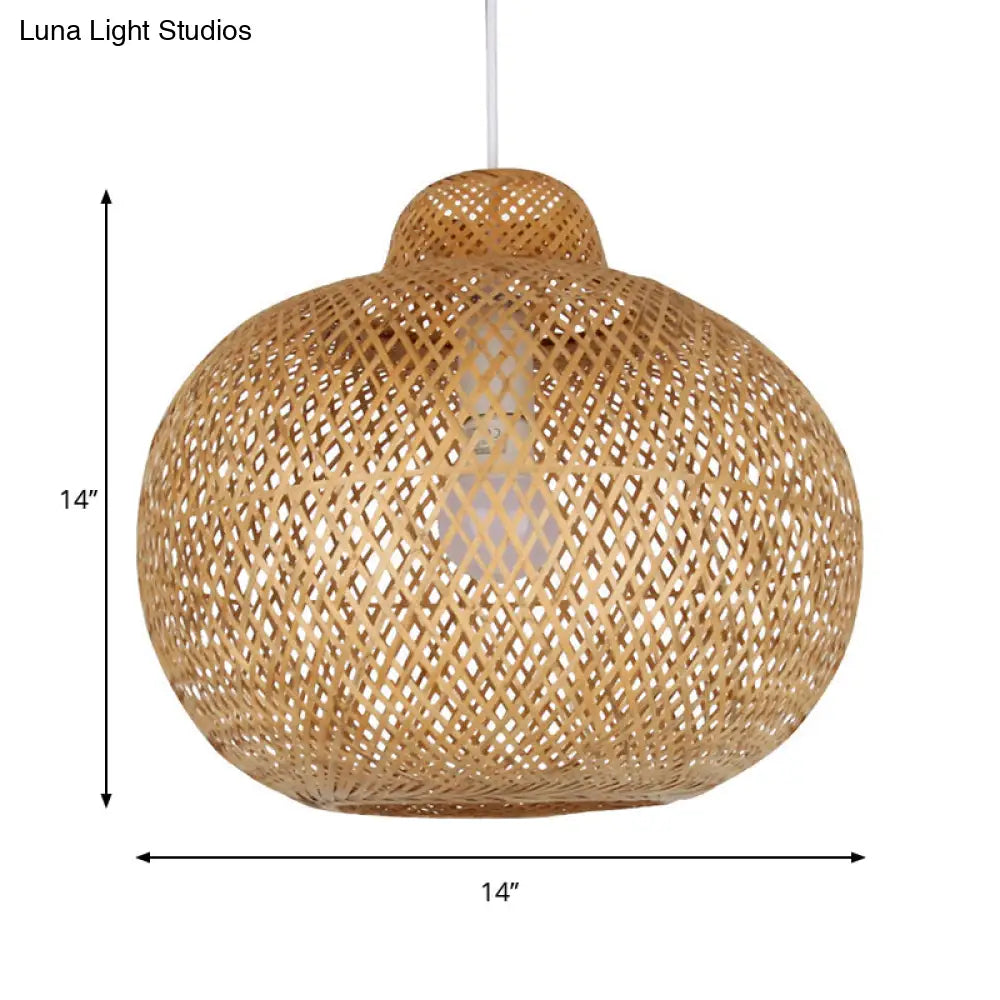 Contemporary Bamboo Globe Pendant Light Kit - Wood Hanging 12/14 Wide