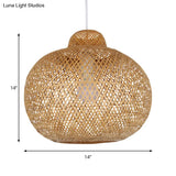 Contemporary Bamboo Globe Pendant Light Kit - Wood Hanging 12/14 Wide