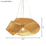 Contemporary Bamboo Pendant Light - Entwined Hanging Ceiling Fixture In Beige 16’/19.5’/27.5’ Width