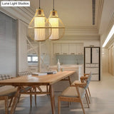 Contemporary Bamboo Pendant Light Fixture With Pear/Urn Design - Wood