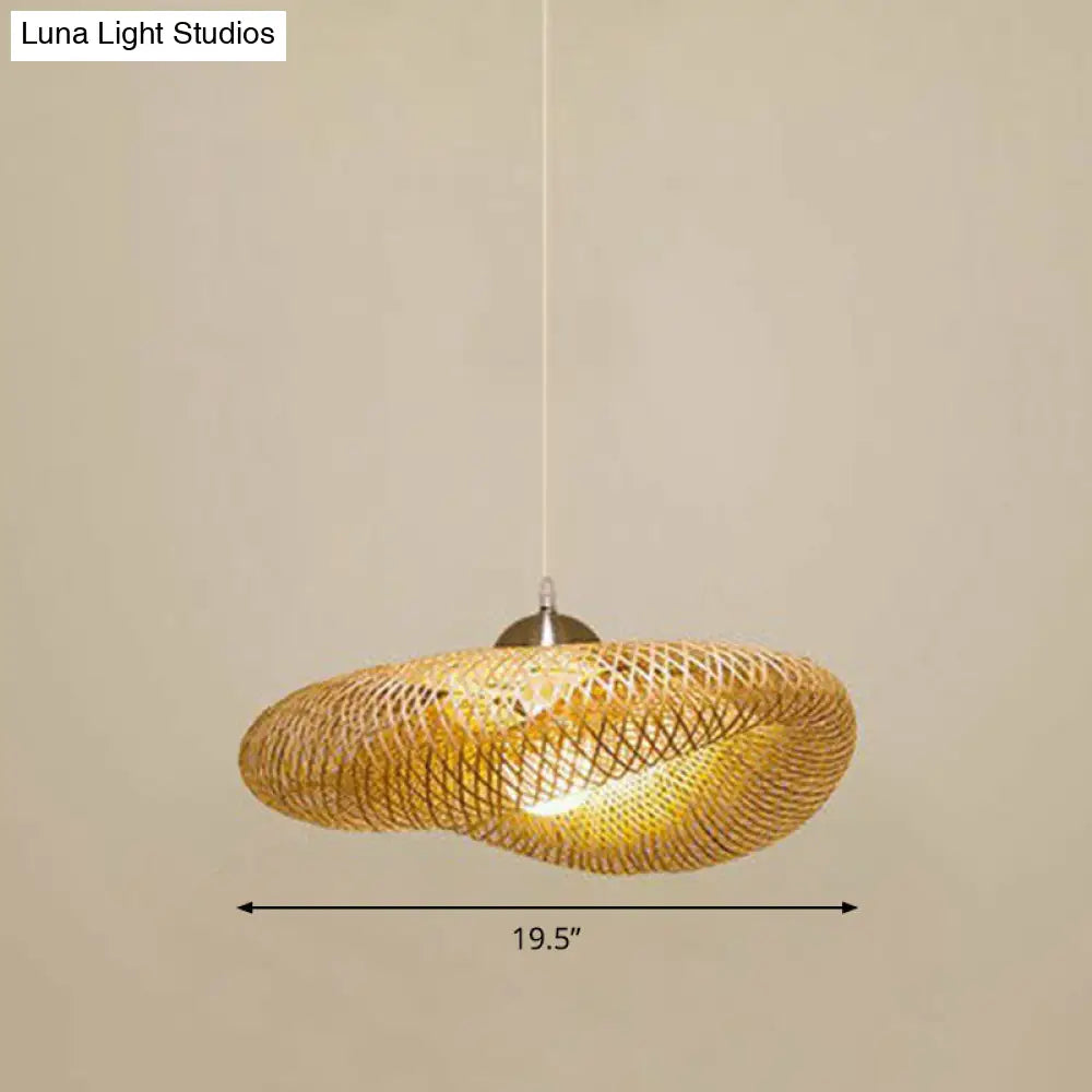 Contemporary Bamboo Pendant Light - Single-Bulb Wood Suspension For Restaurants