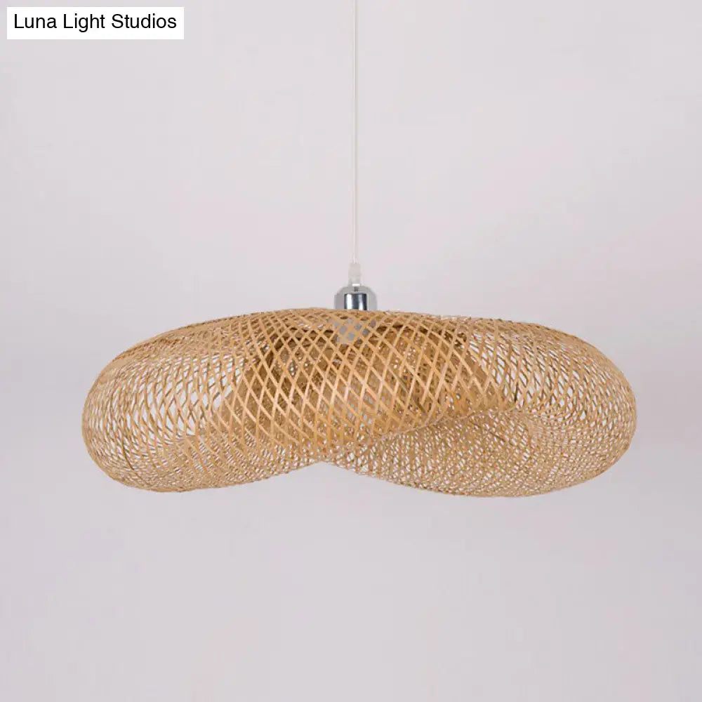 Contemporary Bamboo Pendant Light - Single-Bulb Wood Suspension For Restaurants