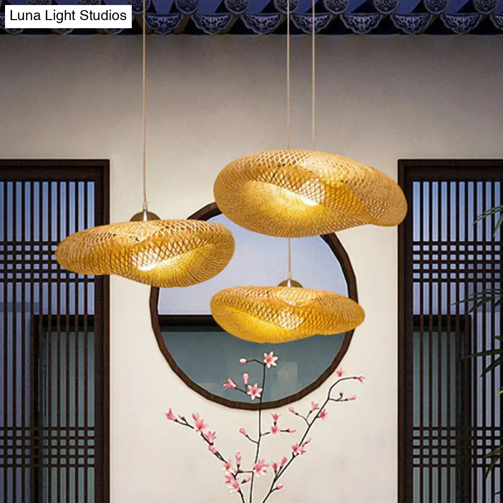 Contemporary Bamboo Pendant Light - Single-Bulb Wood Suspension For Restaurants