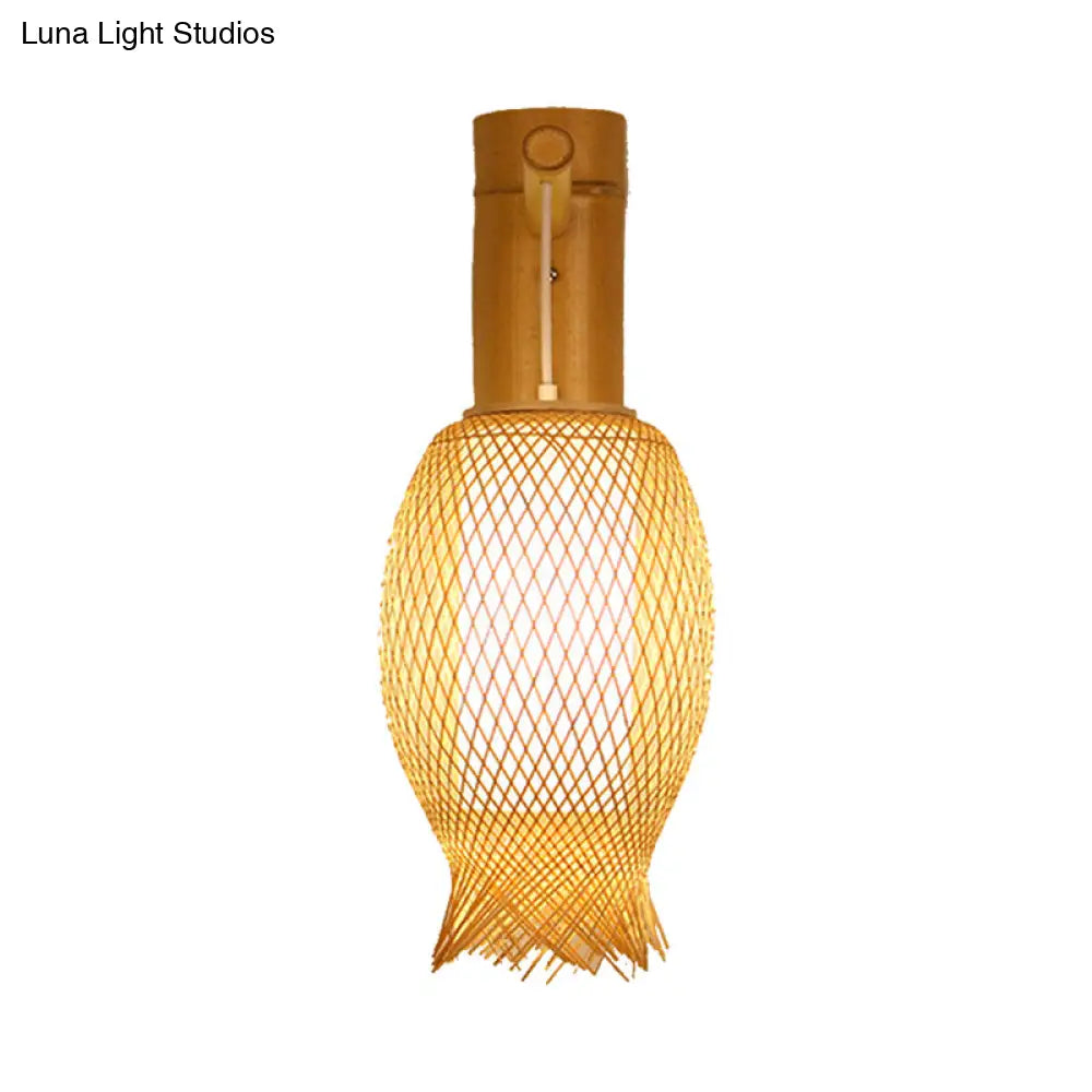Contemporary Bamboo Wall Sconce Light With Inner White Cylinder Shade