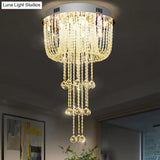 Contemporary Beaded Crystal Led Flush Light Fixture - Nickel Mount Ceiling Lighting For Living Room