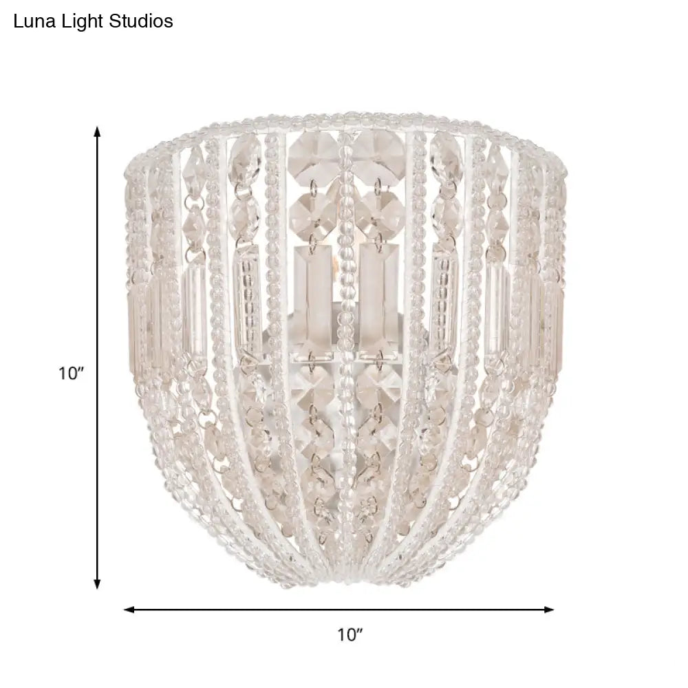 Contemporary Beaded Wall Sconce Light - Clear Crystal Elegant 1-Head Lamp For Living Room