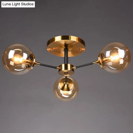 Contemporary Bedroom Sparkle: Stained Glass Sputnik Flush Mount Ceiling Chandelier 3 / Amber