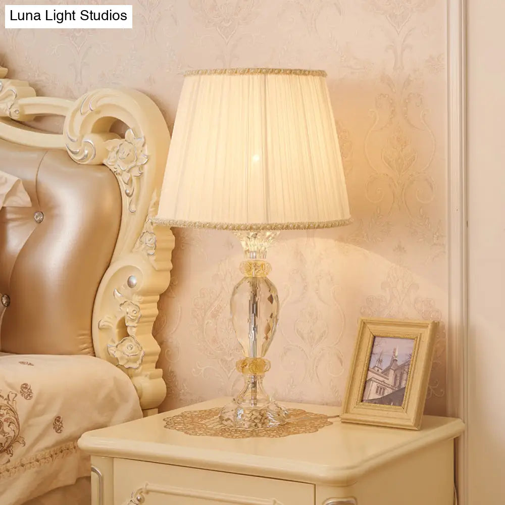 Contemporary Beige Crystal Reading Lamp: Jar Shape Faceted Design With Task Lighting