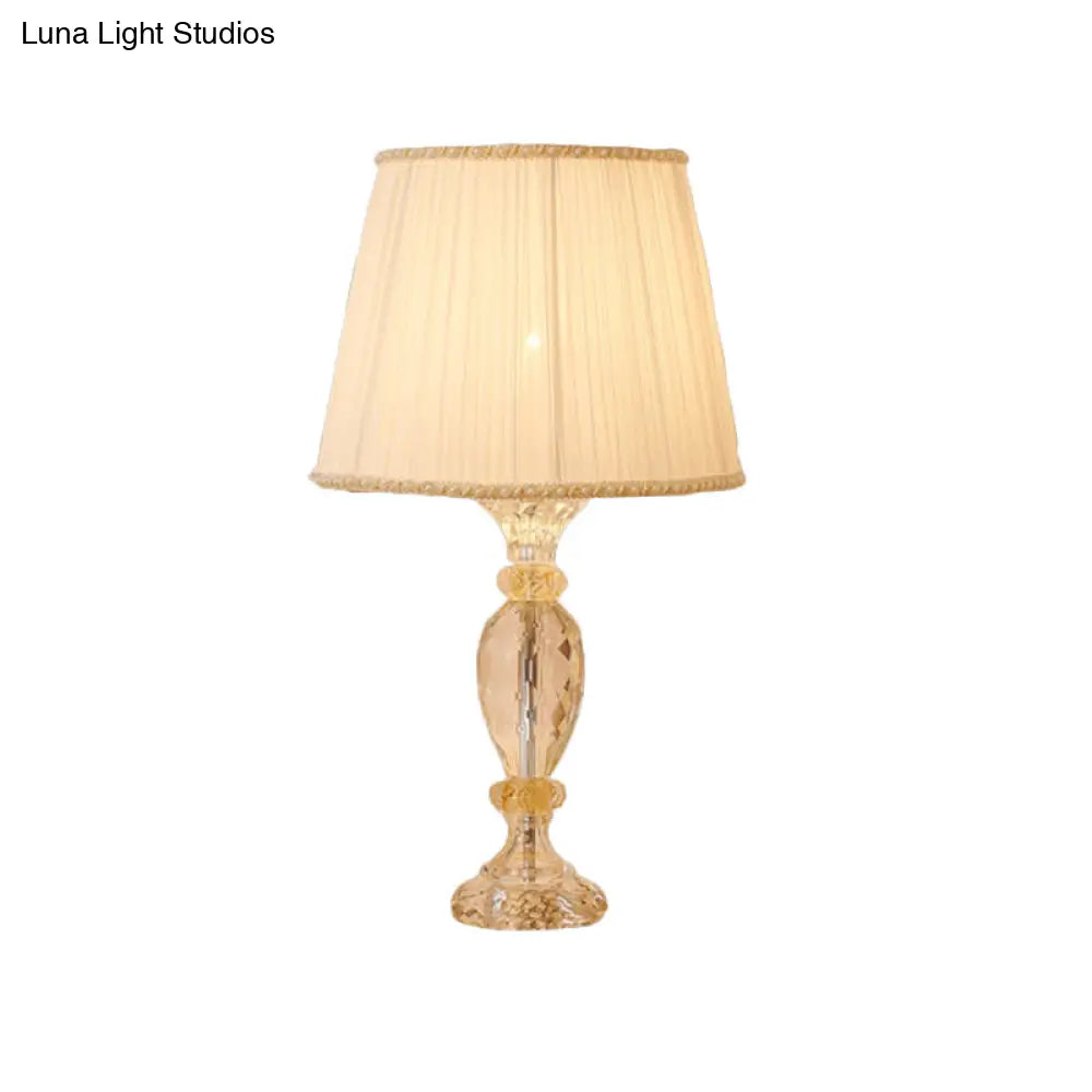 Contemporary Beige Crystal Reading Lamp: Jar Shape Faceted Design With Task Lighting