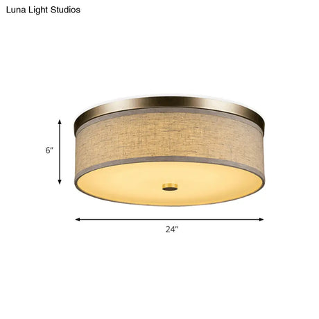 Contemporary Beige Fabric Led Flush Mount Lamp (16’/19.5’/23.5’ Dia)