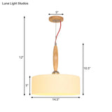 Contemporary Beige Restaurant Pendant With 1-Light Down Lighting And Drum White Glass Shade