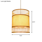 Contemporary Beige Suspension Pendant - Bamboo Ceiling Hang Lamp For Restaurants