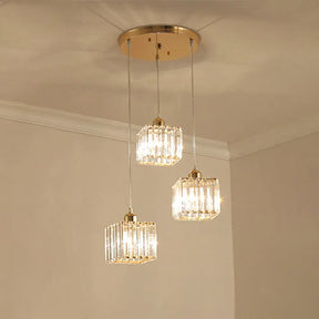 Contemporary Beveled Crystal Pendant Light With Swirl Design 3 / Gold