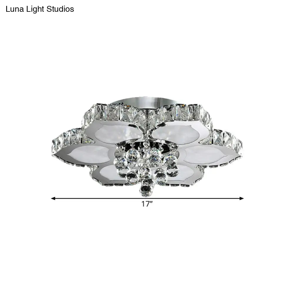 Contemporary Beveled Glass Lotus Led Flush Light In Chrome - Ideal For Bedroom 17’/22’ Wide