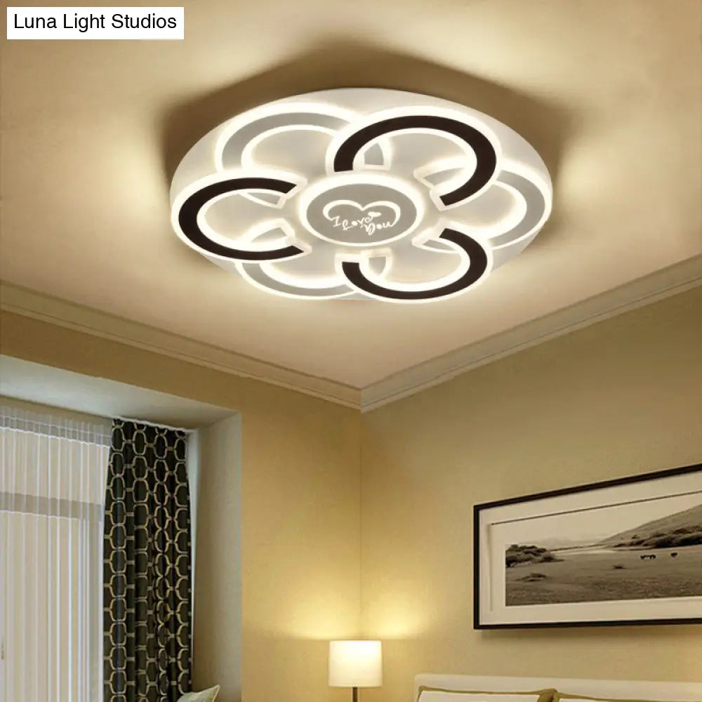 Contemporary Black And White Led Flush Mount Ceiling Light With Floral Design Diffuser