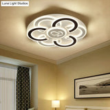 Contemporary Black And White Led Flush Mount Ceiling Light With Floral Design Diffuser