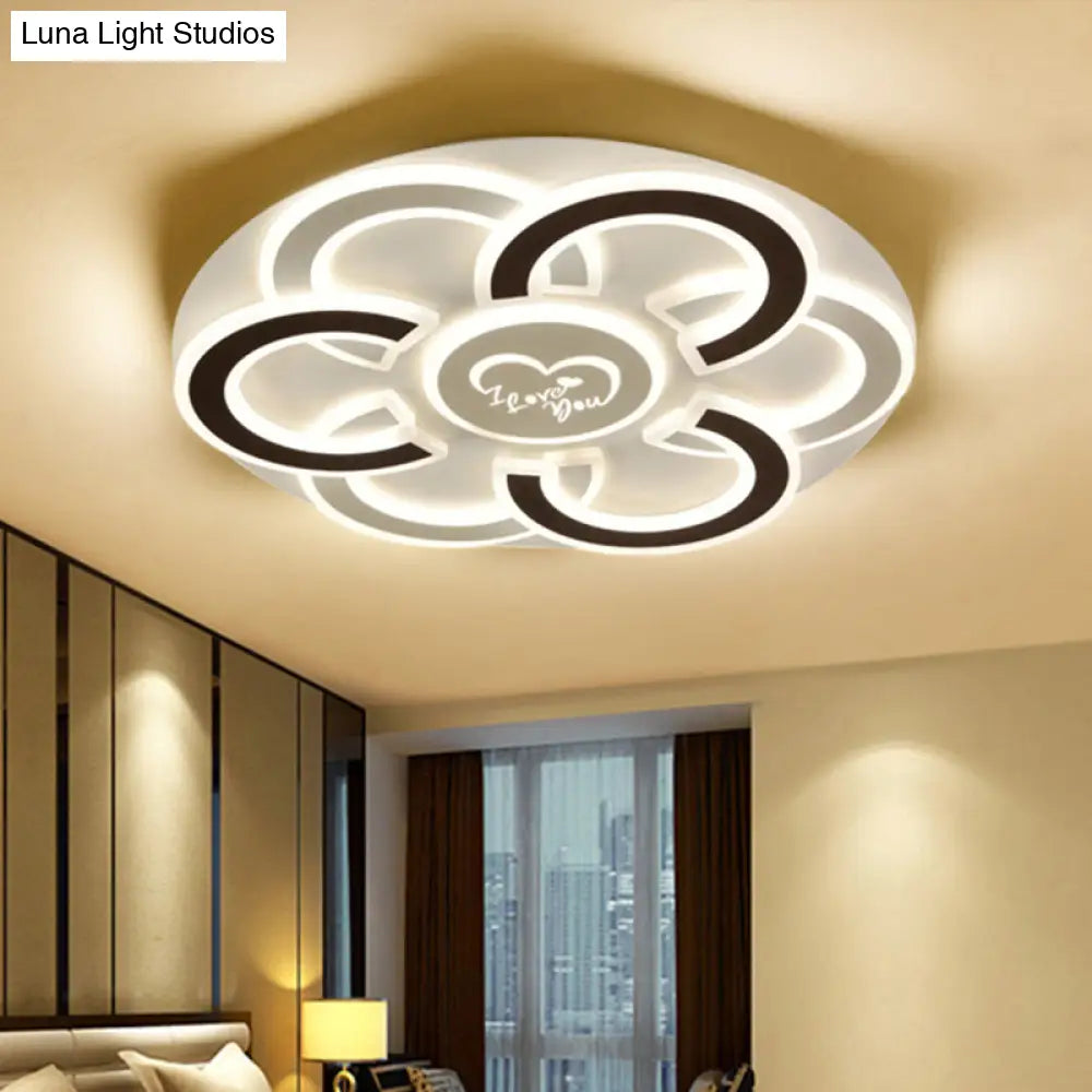 Contemporary Black And White Led Flush Mount Ceiling Light With Floral Design Diffuser