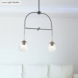 Contemporary Black Arched Pendant Lamp With Glass Shades - 2 Lights Ideal For Cafes