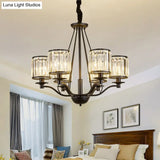 Contemporary Black Bedroom Chandelier Light With Crystal Cylinder Shade