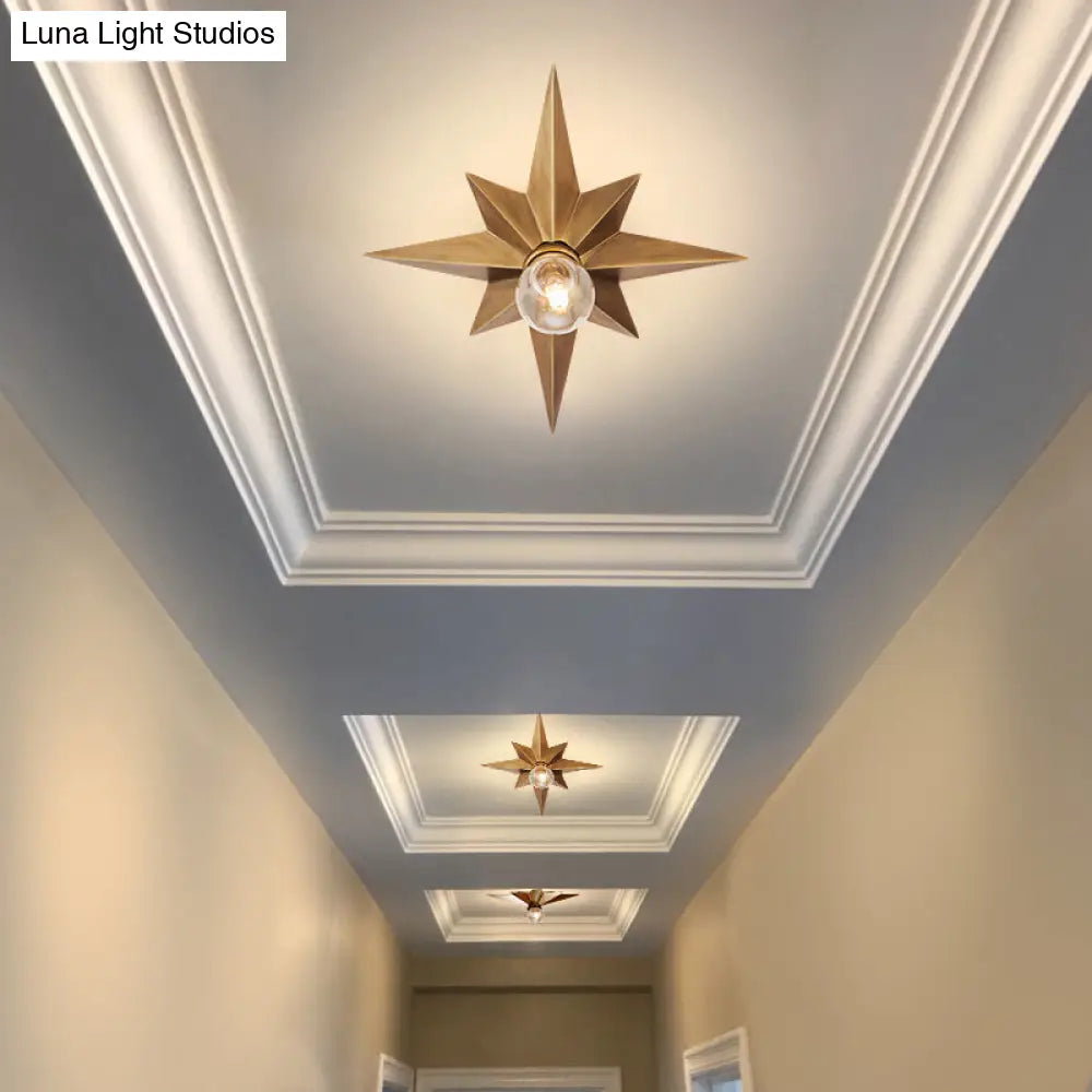 Contemporary Black/Bronze Anise Star Flush Ceiling Light - 1 Head Stairway Mount Fixture