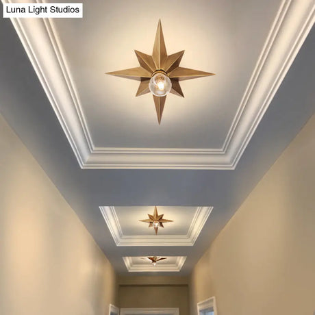 Contemporary Black/Bronze Anise Star Flush Ceiling Light - 1 Head Stairway Mount Fixture