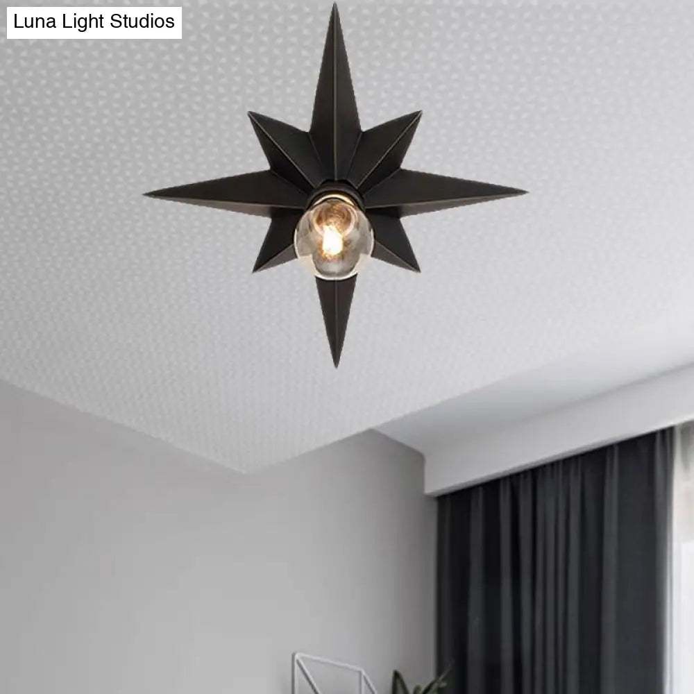 Contemporary Black/Bronze Anise Star Flush Ceiling Light - 1 Head Stairway Mount Fixture