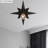 Contemporary Black/Bronze Anise Star Flush Ceiling Light - 1 Head Stairway Mount Fixture