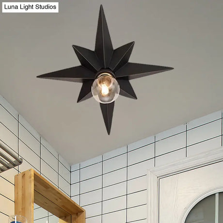 Contemporary Black/Bronze Anise Star Flush Ceiling Light - 1 Head Stairway Mount Fixture