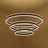 Contemporary Black/Brown Ring Pendant Chandelier With Acrylic Led Lights - 2/3/4 Options In