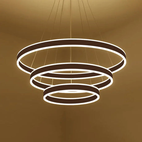 Contemporary Black/Brown Ring Pendant Chandelier With Acrylic Led Lights - 2/3/4 Options In