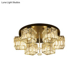 Contemporary Black Canopy Flush Mount Ceiling Light With Clear Crystal Cubic Shade And Flower