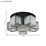 Contemporary Black Canopy Flush Mount Ceiling Light With Clear Crystal Cubic Shade And Flower