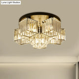 Contemporary Black Canopy Flush Mount Ceiling Light With Clear Crystal Cubic Shade And Flower