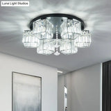 Contemporary Black Canopy Flush Mount Ceiling Light With Clear Crystal Cubic Shade And Flower