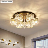 Contemporary Black Canopy Flush Mount Ceiling Light With Clear Crystal Cubic Shade And Flower