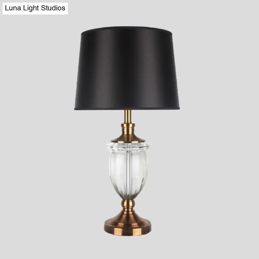 Contemporary Black Crystal Nightstand Lamp With Jar Shape And Task Lighting