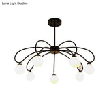Contemporary Black Curved Arm Chandelier With Orbit Shade - 8 Light Metal Pendant