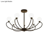 Contemporary Black Curved Arm Chandelier With Orbit Shade - 8 Light Metal Pendant