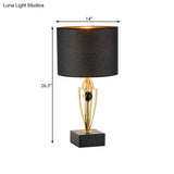 Contemporary Black Drum Night Table Lamp With Fabric Shade - 1 Light Nightstand