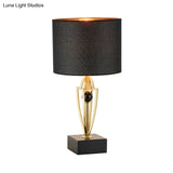 Contemporary Black Drum Night Table Lamp With Fabric Shade - 1 Light Nightstand