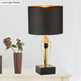 Contemporary Black Drum Night Table Lamp With Fabric Shade - 1 Light Nightstand