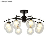 Contemporary Black Glass Ball Semi Flush Light - 3/5/6-Light Living Room Ceiling Chandelier